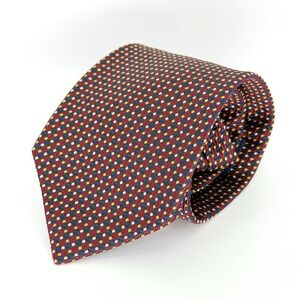 Vintage Lands' End Direct Merchants Men's Long Silk Tie Red Navy Yellow Geometri